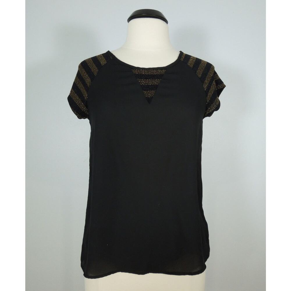 SHEER BLOUSE Black Sparkle Fabric Insets